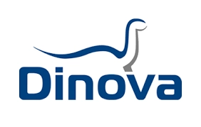 Eures • Logo von Dinova mit stilisiertem Dinosaurier-Motiv.