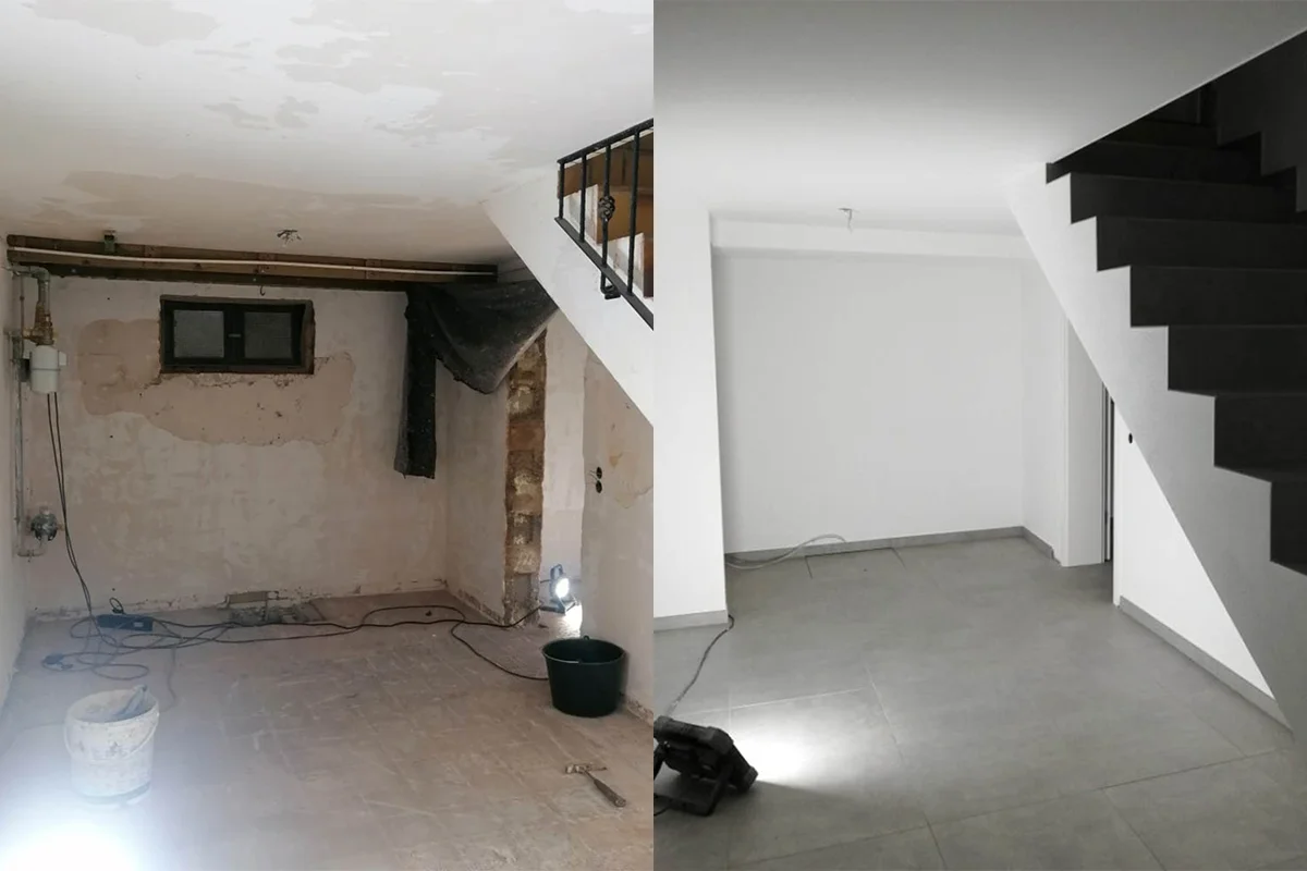 Eures • Renovierung: Vorher-Nachher Vergleich eines Treppenhauses.