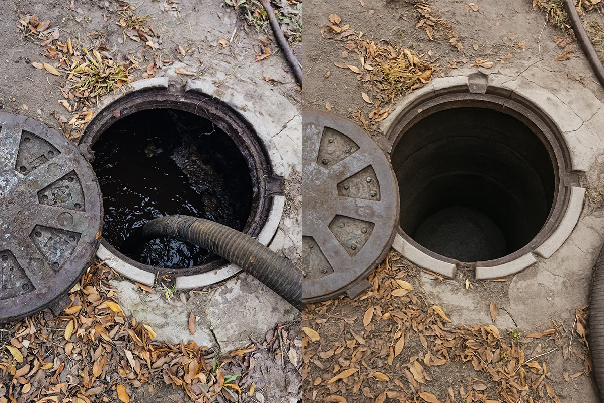 Eures • Reinigungsprozess von zwei unterschiedlichen Schachtöffnungen.